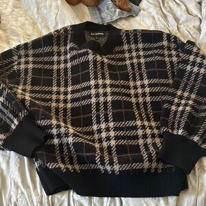 En Saison Black and Cream Checkered Sweater